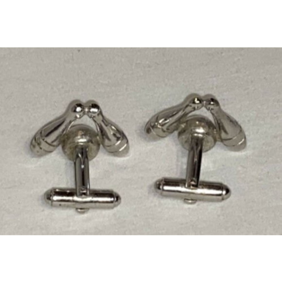 Men's Silvertone Bowling Ball & Pins Cufflinks Vintage Kingpin Dress Shirt - Picture 2 of 3